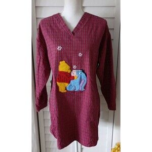 Disney Store Winnie the pooh & Eyeore red plaid v-neck‎ nightshirt Cotton M